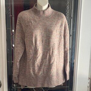 LOFT Sweater LT Brown Mock Neck Confetti Flecked Speckled Size LP